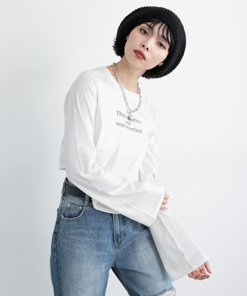 PAGEBOY（ページボーイ）の「イレヘムラメロゴロンＴ（Tシャツ/カットソー・レディース・オフホワイト/ブラック・FREE）」の4枚目の写真