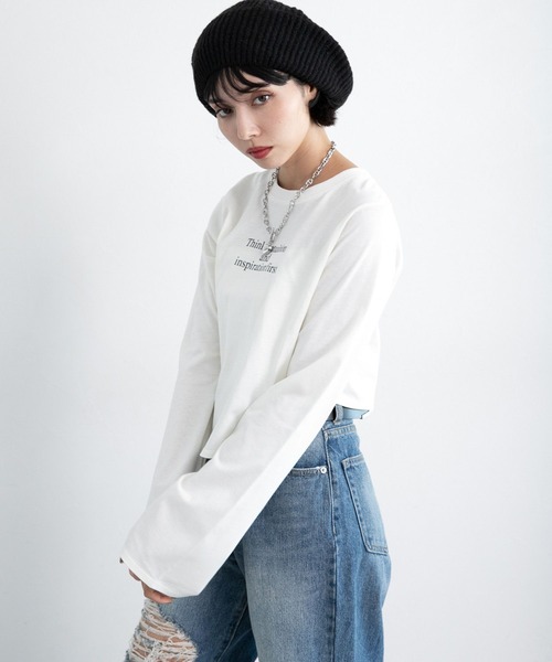 PAGEBOY（ページボーイ）の「イレヘムラメロゴロンＴ（Tシャツ/カットソー・レディース・オフホワイト/ブラック・FREE）」の5枚目の写真