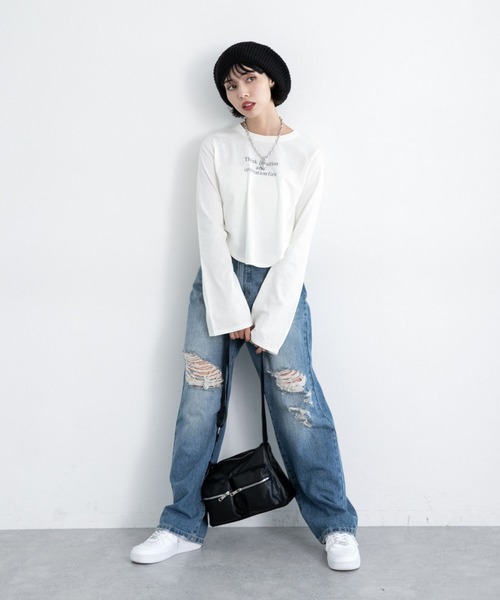 PAGEBOY（ページボーイ）の「イレヘムラメロゴロンＴ（Tシャツ/カットソー・レディース・オフホワイト/ブラック・FREE）」の7枚目の写真