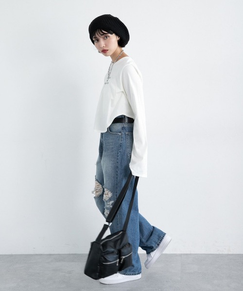 PAGEBOY（ページボーイ）の「イレヘムラメロゴロンＴ（Tシャツ/カットソー・レディース・オフホワイト/ブラック・FREE）」の8枚目の写真