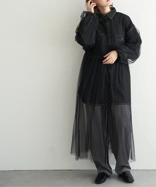 notch.(ノッチ)の「チュール長袖ワンピース(ワンピース・レディース・ブラック/グレー・M)」の9枚目の写真
