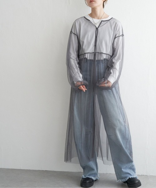 notch.(ノッチ)の「チュール長袖ワンピース(ワンピース・レディース・ブラック/グレー・M)」の19枚目の写真