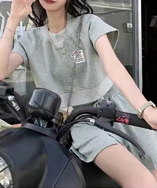 PRIVATE  BEACH（プライベートビーチ）の「2点セットルームウェア クロップド丈スウェットトレーナー＆ショートパンツ（ルームウェア/パジャマ・レディース・グレー/ブルー/ピンク・S/M/L）」の6枚目の写真