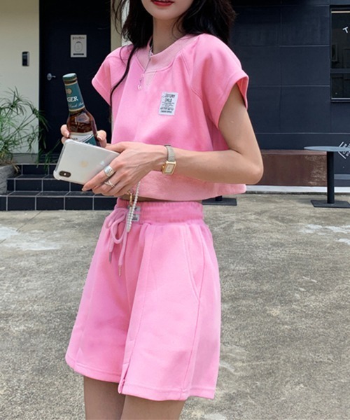 PRIVATE  BEACH（プライベートビーチ）の「2点セットルームウェア クロップド丈スウェットトレーナー＆ショートパンツ（ルームウェア/パジャマ・レディース・グレー/ブルー/ピンク・S/M/L）」の13枚目の写真