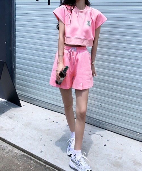 PRIVATE  BEACH（プライベートビーチ）の「2点セットルームウェア クロップド丈スウェットトレーナー＆ショートパンツ（ルームウェア/パジャマ・レディース・グレー/ブルー/ピンク・S/M/L）」の16枚目の写真