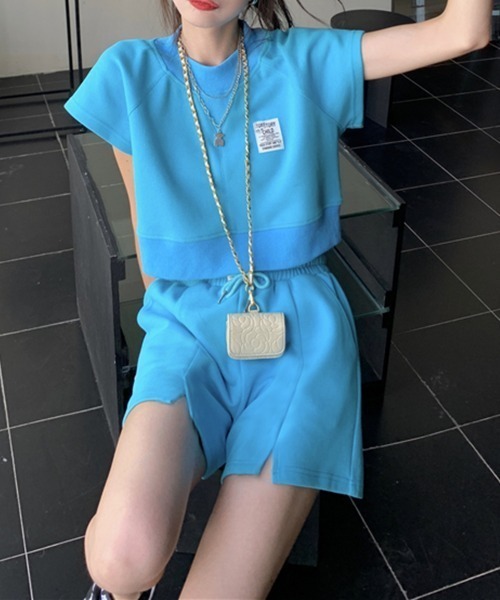 PRIVATE  BEACH（プライベートビーチ）の「2点セットルームウェア クロップド丈スウェットトレーナー＆ショートパンツ（ルームウェア/パジャマ・レディース・グレー/ブルー/ピンク・S/M/L）」の18枚目の写真