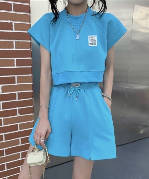 PRIVATE  BEACH（プライベートビーチ）の「2点セットルームウェア クロップド丈スウェットトレーナー＆ショートパンツ（ルームウェア/パジャマ・レディース・グレー/ブルー/ピンク・S/M/L）」の22枚目の写真