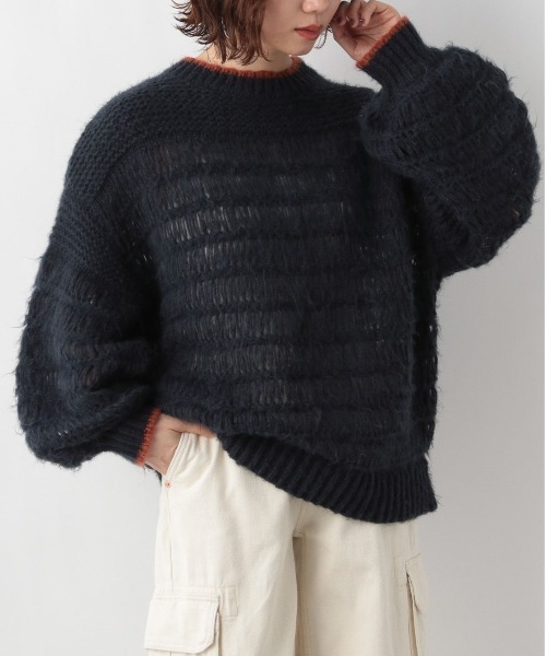 RAGEBLUE(レイジブルー)の「シアー/透かし編みゆるニット(ニット/セーター・レディース・ネイビー/ホワイト/グリーン・FREE)」の20枚目の写真