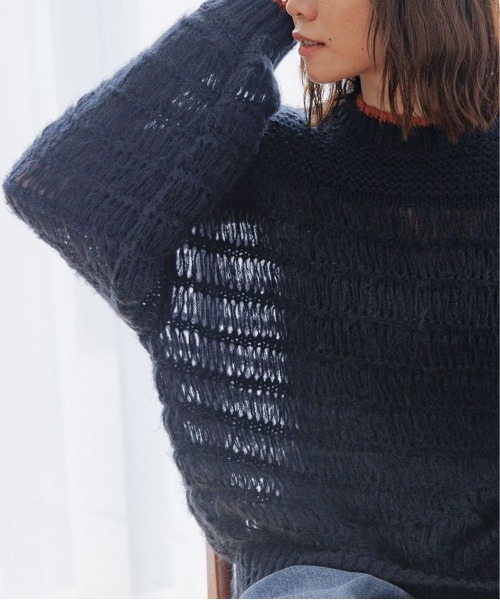 RAGEBLUE(レイジブルー)の「シアー/透かし編みゆるニット(ニット/セーター・レディース・ネイビー/ホワイト/グリーン・FREE)」の17枚目の写真