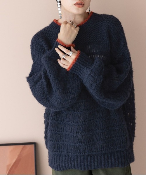 RAGEBLUE(レイジブルー)の「シアー/透かし編みゆるニット(ニット/セーター・レディース・ネイビー/ホワイト/グリーン・FREE)」の15枚目の写真