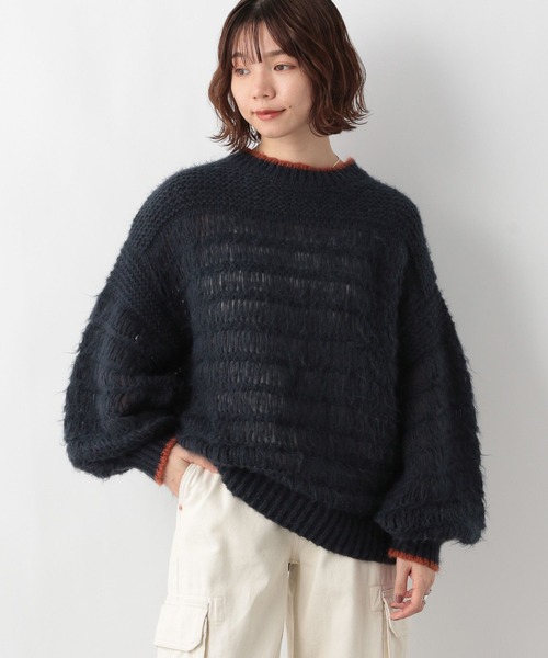 RAGEBLUE(レイジブルー)の「シアー/透かし編みゆるニット(ニット/セーター・レディース・ネイビー/ホワイト/グリーン・FREE)」の8枚目の写真