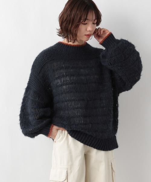 RAGEBLUE(レイジブルー)の「シアー/透かし編みゆるニット(ニット/セーター・レディース・ネイビー/ホワイト/グリーン・FREE)」の7枚目の写真