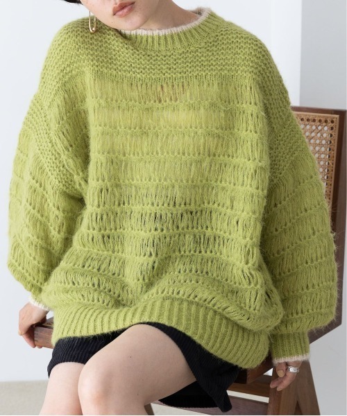 RAGEBLUE(レイジブルー)の「シアー/透かし編みゆるニット(ニット/セーター・レディース・ネイビー/ホワイト/グリーン・FREE)」の4枚目の写真