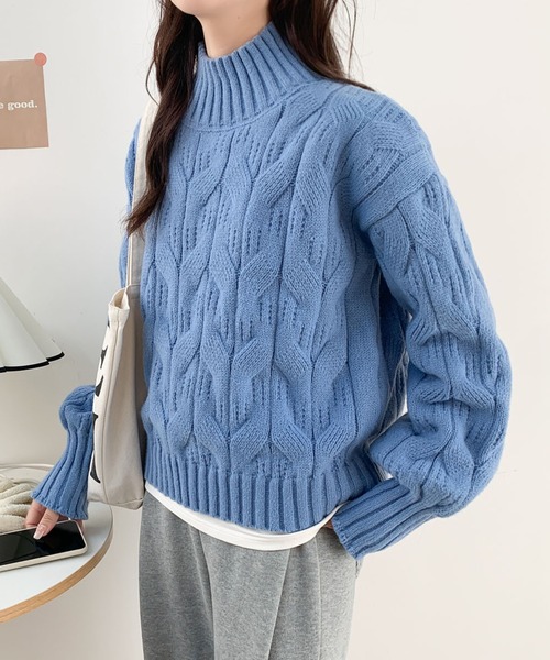 ABITOKYO(アビトーキョー)の「ボリュウーム袖ハイネックケーブルニットプルオーバー(ニット/セーター・レディース・ブルー/アイボリー/オレンジ/パープル・FREE)」の10枚目の写真