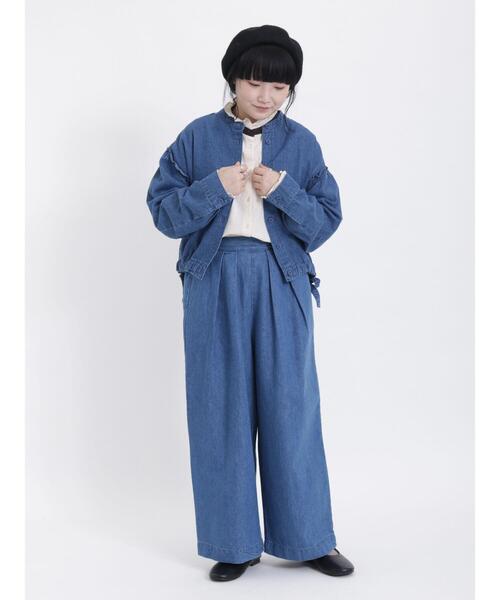 Samansa Mos2(サマンサ モスモス)の「デニム裾ドロストシャツジャケット(ノーカラージャケット・レディース・ネイビー/ブルー・F)」の6枚目の写真