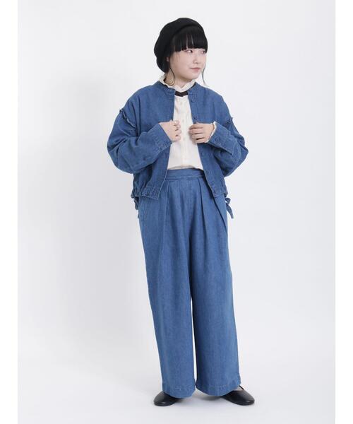 Samansa Mos2(サマンサ モスモス)の「デニム裾ドロストシャツジャケット(ノーカラージャケット・レディース・ネイビー/ブルー・F)」の7枚目の写真