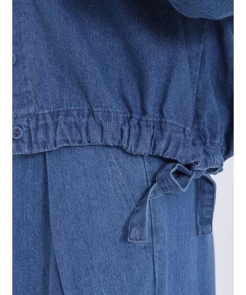 Samansa Mos2(サマンサ モスモス)の「デニム裾ドロストシャツジャケット(ノーカラージャケット・レディース・ネイビー/ブルー・F)」の15枚目の写真