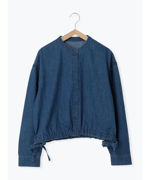 Samansa Mos2(サマンサ モスモス)の「デニム裾ドロストシャツジャケット(ノーカラージャケット・レディース・ネイビー/ブルー・F)」の17枚目の写真