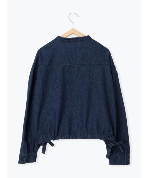 Samansa Mos2(サマンサ モスモス)の「デニム裾ドロストシャツジャケット(ノーカラージャケット・レディース・ネイビー/ブルー・F)」の19枚目の写真