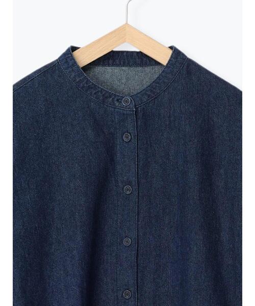 Samansa Mos2(サマンサ モスモス)の「デニム裾ドロストシャツジャケット(ノーカラージャケット・レディース・ネイビー/ブルー・F)」の20枚目の写真