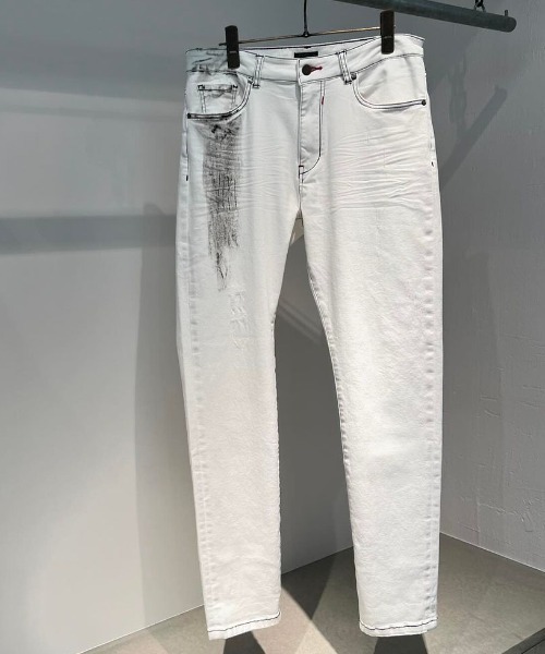 CUSTOM CULTURE（カスタムカルチャー）の「【Custom Culture】 10zストレッチデニム ペンキブリーチ（デニムパンツ・メンズ・ホワイト/インディゴブルー・1/2/3/4）」の2枚目の写真