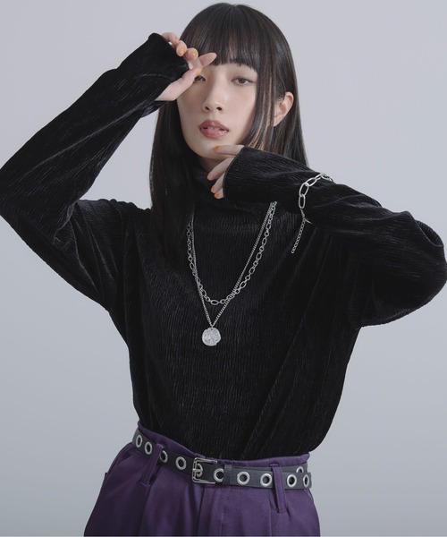 Ellno Loset(エルノロゼット)の「ニュアンスベロアタートルインナー(Tシャツ/カットソー・メンズ・カーキ/ブラック/グレー・LARGE/SMALL/MEDIUM)」の5枚目の写真
