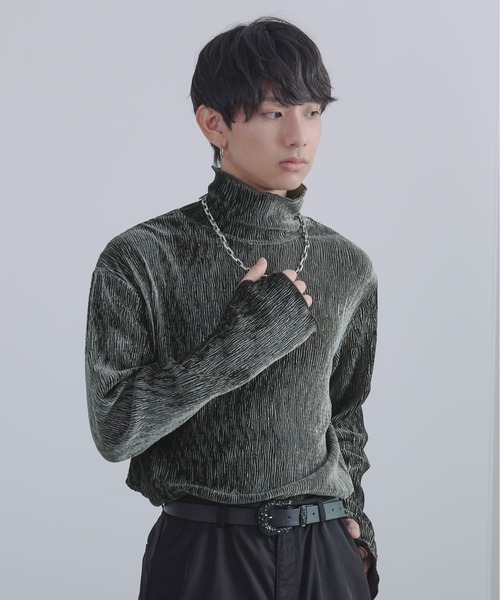 Ellno Loset(エルノロゼット)の「ニュアンスベロアタートルインナー(Tシャツ/カットソー・メンズ・カーキ/ブラック/グレー・LARGE/SMALL/MEDIUM)」の13枚目の写真