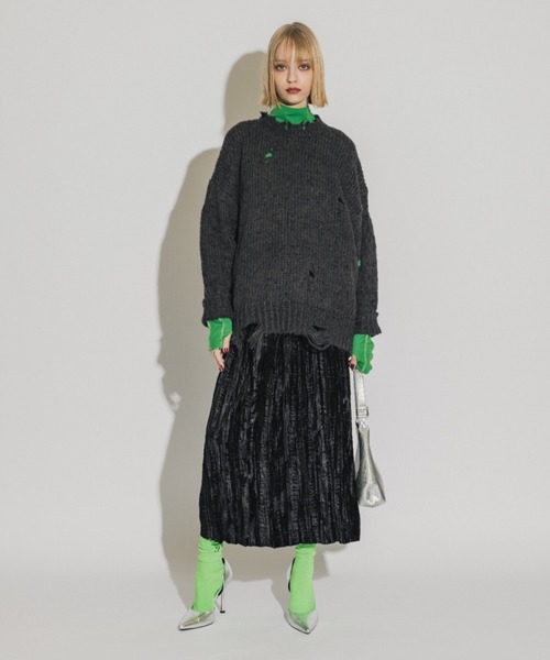 casane（カサネ）の「クラッシュベロアスカート（スカート・レディース・ブラック/グレー・FREE）」の7枚目の写真