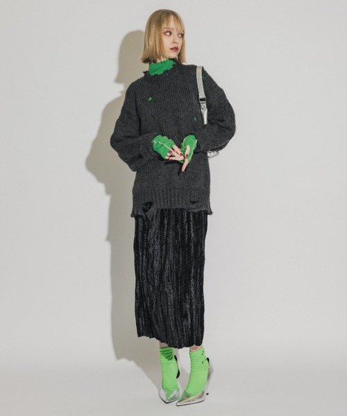 casane（カサネ）の「クラッシュベロアスカート（スカート・レディース・ブラック/グレー・FREE）」の9枚目の写真