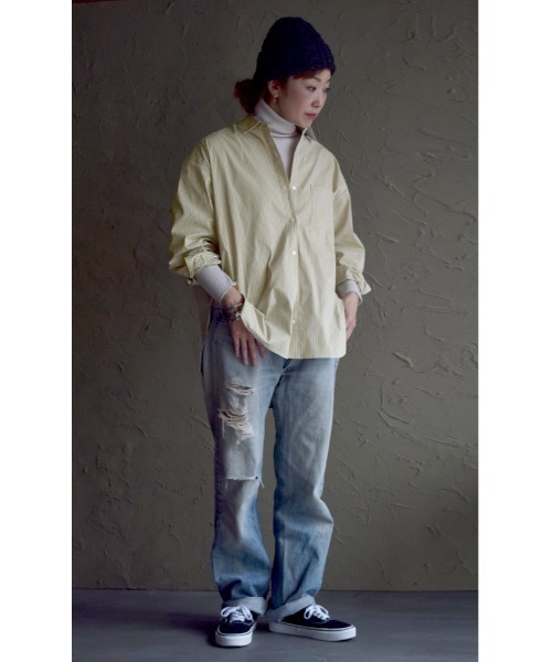 apartment department（アパートメントデパートメント）の「マルチストライプ ベーシックシャツ（シャツ/ブラウス・レディース・ブルー/イエロー/グリーン・M）」の11枚目の写真