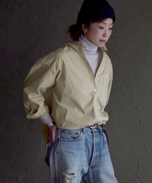 apartment department（アパートメントデパートメント）の「マルチストライプ ベーシックシャツ（シャツ/ブラウス・レディース・ブルー/イエロー/グリーン・M）」の18枚目の写真