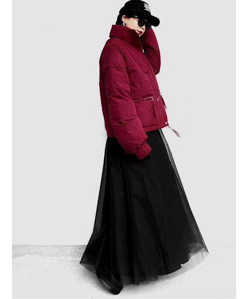 LVEU.（ラブユ.）の「【LVEU.】ショート中綿ブルゾン(Ai select) / アウター ブルゾン ジャンパー 中綿 ダウン ショート丈 暖かい ジャケット ブラック バーガンディ ワイン レッド（ダウンジャケット/コート・レディース・バーガンディー/ブラック・FREE）」の13枚目の写真