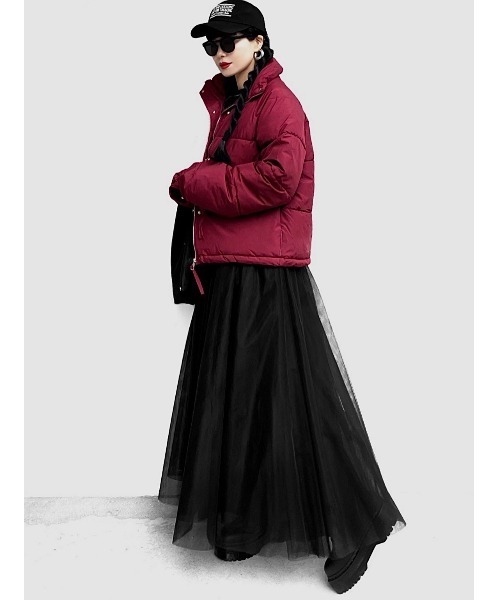 LVEU.（ラブユ.）の「【LVEU.】ショート中綿ブルゾン(Ai select) / アウター ブルゾン ジャンパー 中綿 ダウン ショート丈 暖かい ジャケット ブラック バーガンディ ワイン レッド（ダウンジャケット/コート・レディース・バーガンディー/ブラック・FREE）」の16枚目の写真