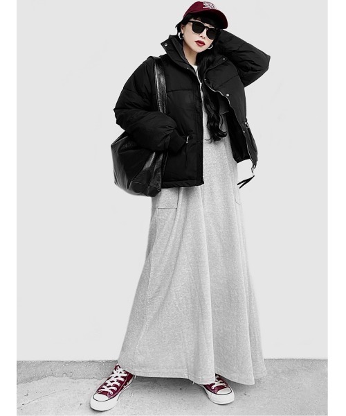 LVEU.（ラブユ.）の「【LVEU.】ショート中綿ブルゾン(Ai select) / アウター ブルゾン ジャンパー 中綿 ダウン ショート丈 暖かい ジャケット ブラック バーガンディ ワイン レッド（ダウンジャケット/コート・レディース・バーガンディー/ブラック・FREE）」の19枚目の写真