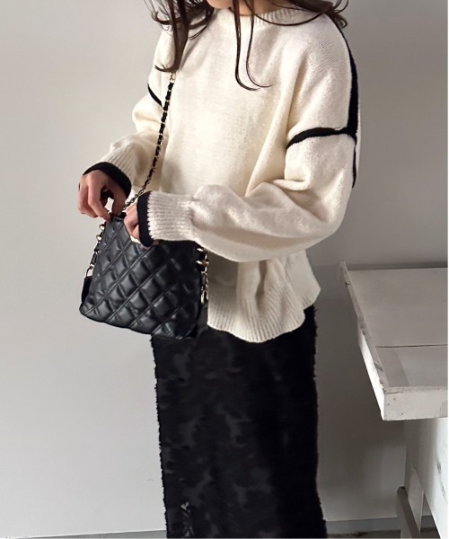 t a r o s u（タロス）の「bicolor yuru line knit/バイカラーユルラインニット（ニット/セーター・レディース・アイボリー/チョコ・FREE）」の2枚目の写真