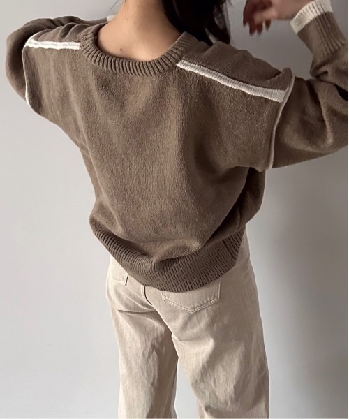 t a r o s u（タロス）の「bicolor yuru line knit/バイカラーユルラインニット（ニット/セーター・レディース・アイボリー/チョコ・FREE）」の6枚目の写真