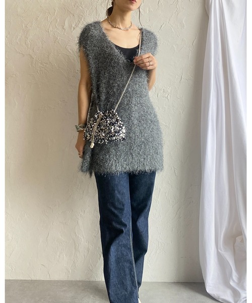 She's Closet(シーズクローゼット)の「スパンコールキラキラビジュー巾着ミニチェーンショルダーバッグ(ショルダーバッグ・レディース・ブラック/シルバー・FREE)」の19枚目の写真