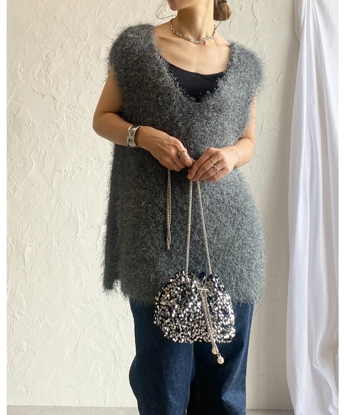 She's Closet(シーズクローゼット)の「スパンコールキラキラビジュー巾着ミニチェーンショルダーバッグ(ショルダーバッグ・レディース・ブラック/シルバー・FREE)」の20枚目の写真