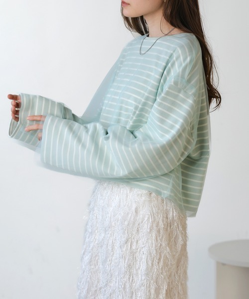 Bab(バブ)の「チュールボーダートップス(Tシャツ/カットソー・レディース・グリーン/ホワイト/ピンク・FREE)」の20枚目の写真
