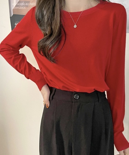 ad thie(アドティエ)の「カラー クルーネック ベーシック ニット(ニット/セーター・レディース・ベージュ/ラベンダー/ブラック/パープル/ライトグレー/ライトブルー/ホワイト/レッド/サックスブルー/ブルー/グリーン/ダークグレー/アイボリー・FREE)」の13枚目の写真