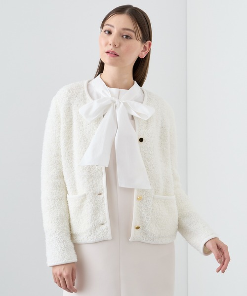 アナイ ANAYI モールコンビポケットカーディガン オフホワイト ANAYI（アナイ）の「モールコンビポケット カーディガン