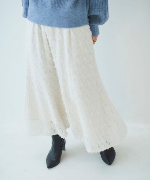 le.coeur blanc(ルクールブラン)の「フェザージャガードギャザースカート(スカート・レディース・ブラック/オフホワイト・38)」の2枚目の写真