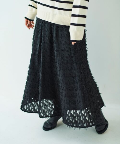 le.coeur blanc(ルクールブラン)の「フェザージャガードギャザースカート(スカート・レディース・ブラック/オフホワイト・38)」の1枚目の写真