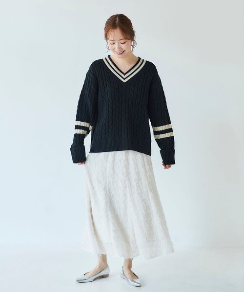 le.coeur blanc(ルクールブラン)の「フェザージャガードギャザースカート(スカート・レディース・ブラック/オフホワイト・38)」の21枚目の写真