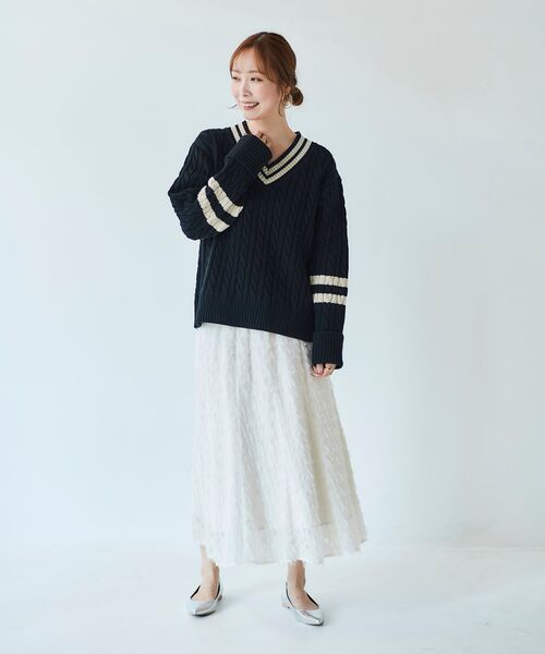 le.coeur blanc(ルクールブラン)の「フェザージャガードギャザースカート(スカート・レディース・ブラック/オフホワイト・38)」の22枚目の写真