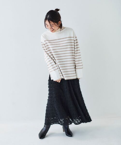 le.coeur blanc(ルクールブラン)の「フェザージャガードギャザースカート(スカート・レディース・ブラック/オフホワイト・38)」の3枚目の写真