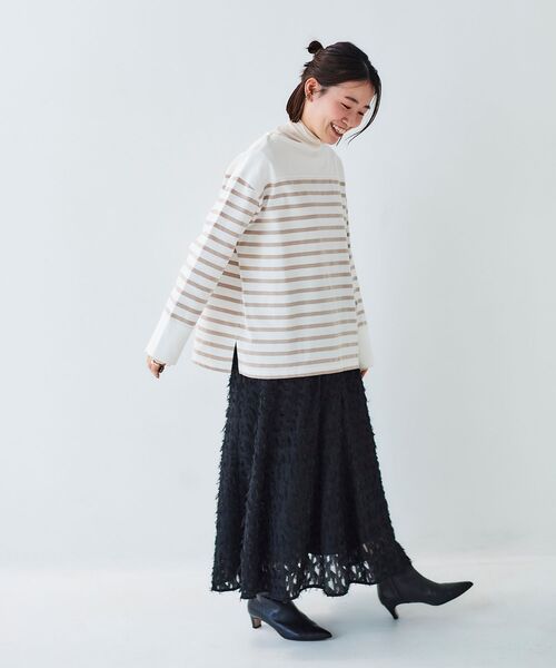 le.coeur blanc(ルクールブラン)の「フェザージャガードギャザースカート(スカート・レディース・ブラック/オフホワイト・38)」の5枚目の写真