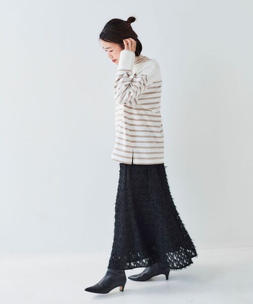 le.coeur blanc(ルクールブラン)の「フェザージャガードギャザースカート(スカート・レディース・ブラック/オフホワイト・38)」の7枚目の写真