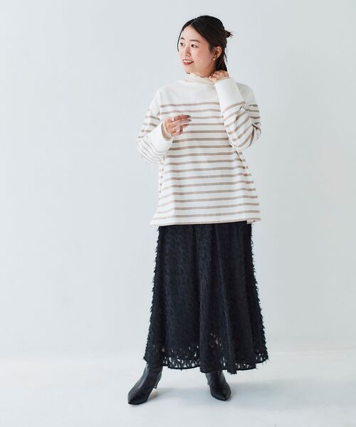 le.coeur blanc(ルクールブラン)の「フェザージャガードギャザースカート(スカート・レディース・ブラック/オフホワイト・38)」の8枚目の写真