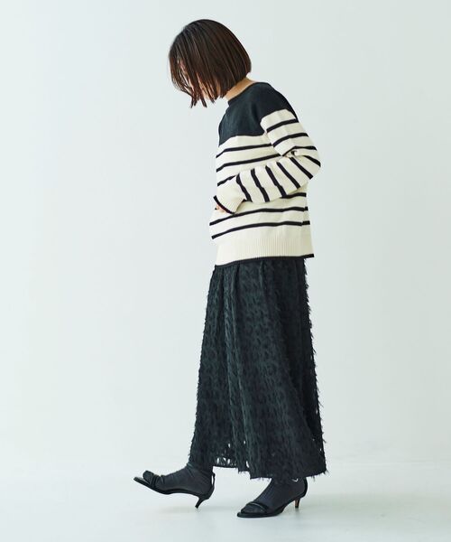 le.coeur blanc(ルクールブラン)の「フェザージャガードギャザースカート(スカート・レディース・ブラック/オフホワイト・38)」の10枚目の写真